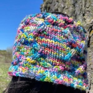 Hand crafted Knit cable chain Rainbow Cowl Scarf Medium Crown